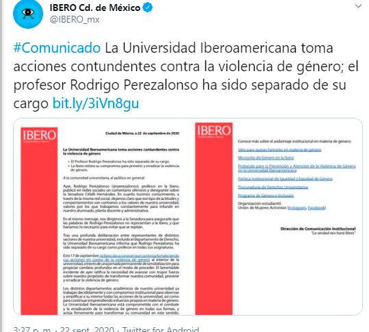 Ibero despide a profesor por violencia de género contra Citlalli Hernández