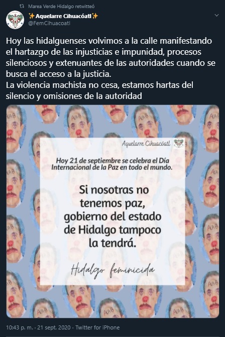 Feministas protestan en Hidalgo por aumento de feminicidios y desapariciones