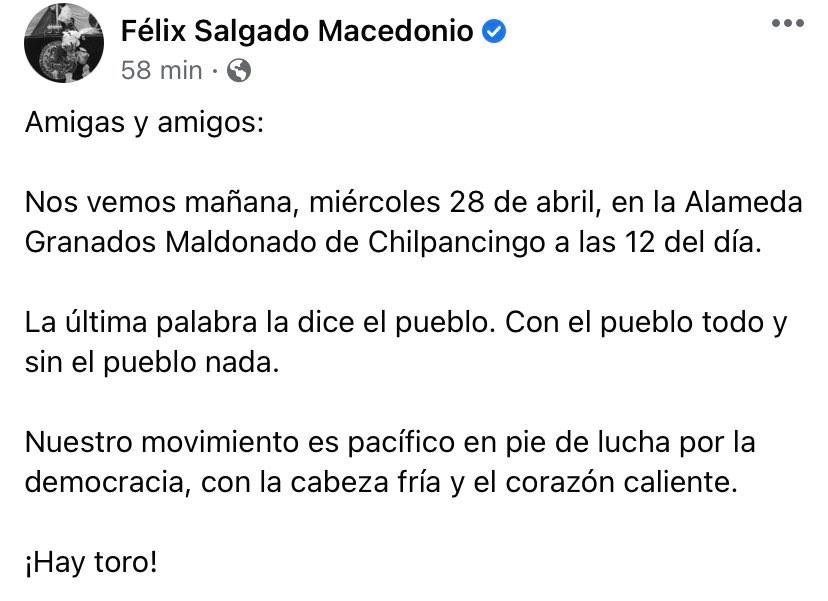Félix Salgado reacciona a anulación de su candidatura