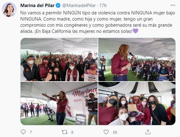 Marina del Pilar de Morena promete apoyo a mujeres de Baja California