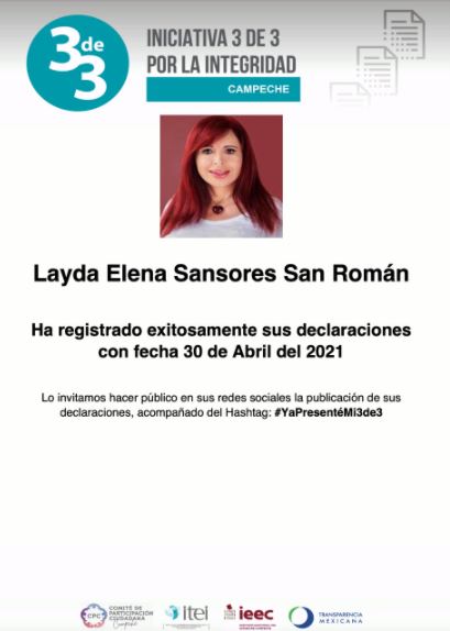 Layda Sansores, candidata a gobernadora de Campeche, presenta declaración 3 de 3
