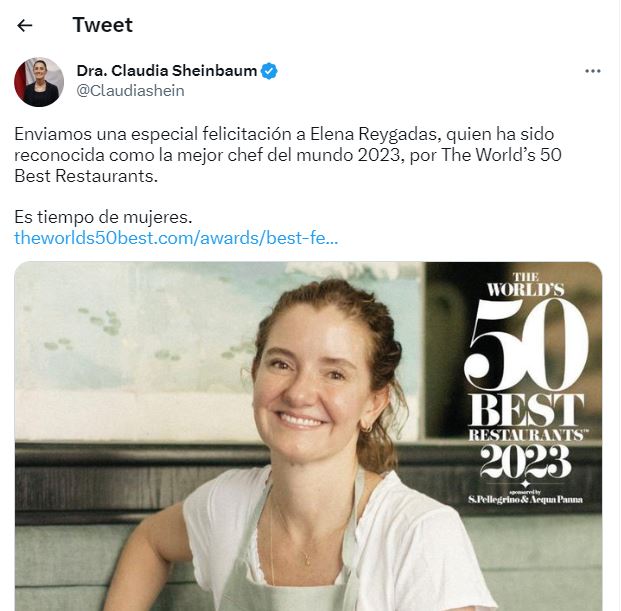 Sheinbaum felicita a Elena Reygadas