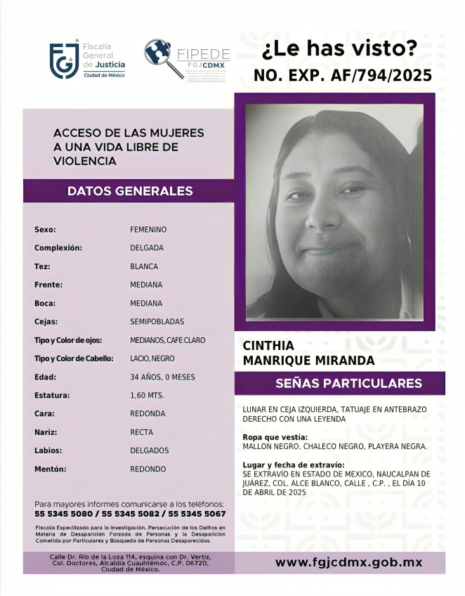 Familirea y amigos iniciaron búsqueda de Cinthia Manrique por 5 días