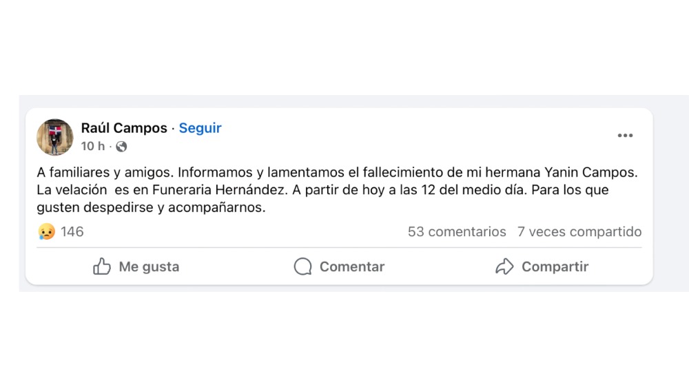 Confirman muerte de Yanin Campos