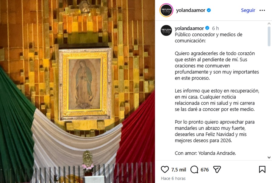 Piden oraciones para Yolanda Andrade